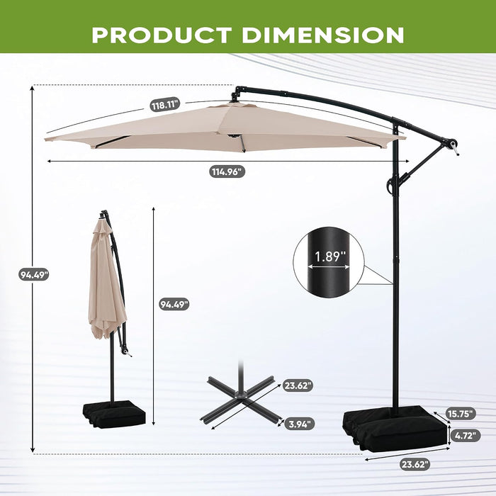 10FT Cantilever Offset Patio Outdoor Umbrella with Base Included