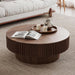 31.5" round Coffee Table with Hidden Storage Compartment, Modern Handcraft Fluted Drum Coffee Table, Wooden Circle Center Table Cocktail Tea Table with Sturdy Pedestal for Living Room, Walnut