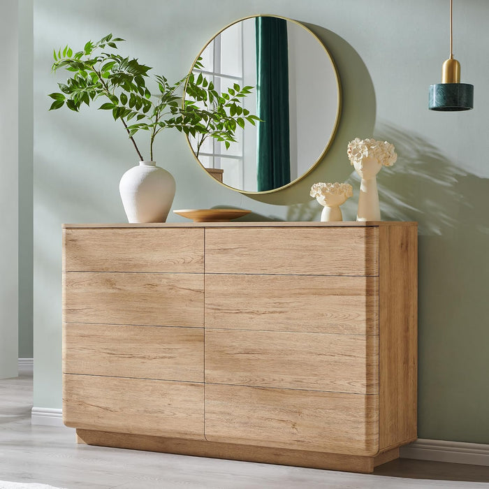 8 Drawer Dresser for Bedroom, 52 Inch Wide Modern Chest of Drawers, Push-To-Open Wood Storgae Organizer with Large Drawers for Bedroom, Living Room, Hallway,Natural Oak