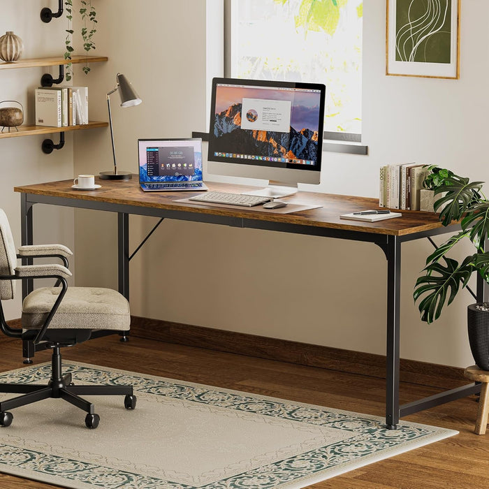 Computer Desk, 80 Inch Office Desk, Gaming Desk with Storage, Writing Desk Work Desk for Home Office, Study, Long Simple Desk, Large Legroom, Metal Frame, Rustic Brown