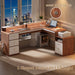 66" Farmhouse L Shaped Desk with 5 Drawers & File Drawers for Home Office
