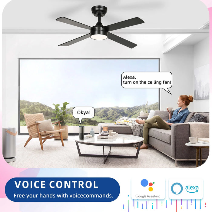 48In Black Ceiling Fans with Light and Remote Control /App Control, Modern Smart Ceiling Fan for Indoor Outdoor