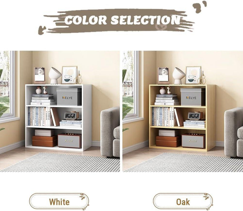 White 3Tier Open Shelf Bookcase DurableMDFUnitWithWoodTexture