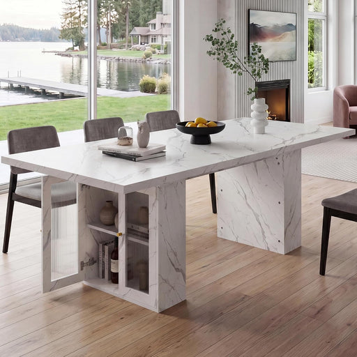 51"-78" Extendable Dining Table for 4-8, White Faux Marble Dining Table | Modern Kitchen Table with Hidden Storage, Rectangle Dinner Tables for Dining Room Kitchen Living Room (White Marble)