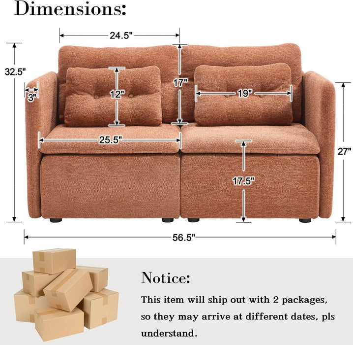56 Inches Wide Chenille Sectional Loveseat Espresso