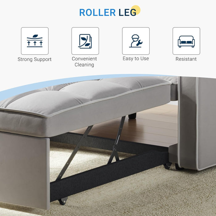 Grey Sleeper Sofa Bed Chair ThreeLevelAdjustableBackrest