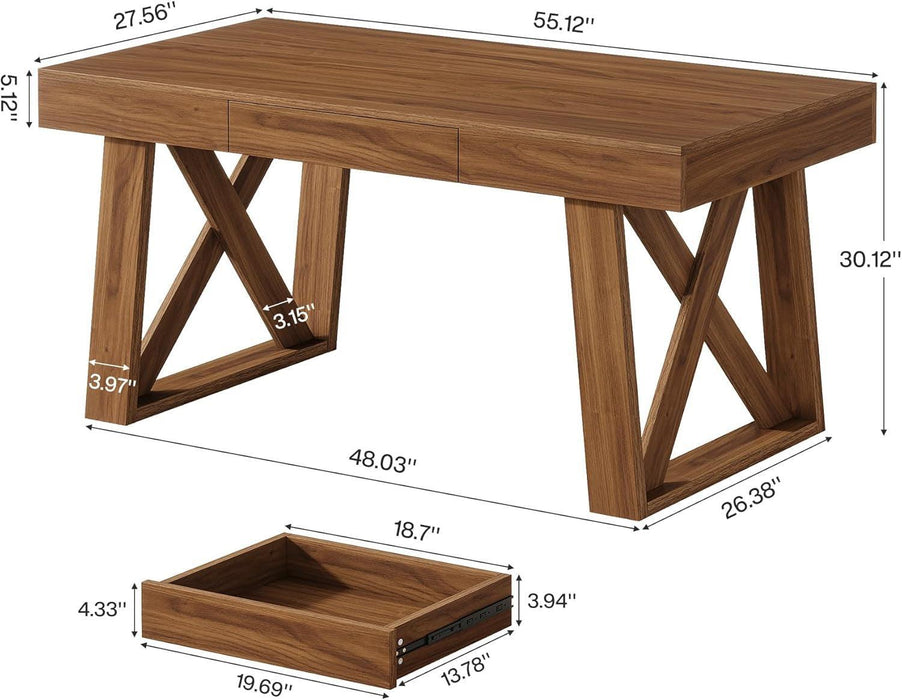 55 Inch Wide WalnutFinish Distressed Executive Desk