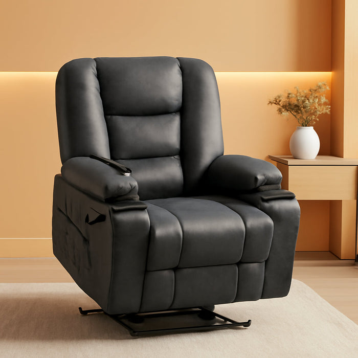 Large Power Lift Recliner Chair Sofa with Massage and Heat for Big and Tall Elderly People, 3 Positions, Cup Holders, and USB Ports, Faux Leather 7539 (Large, Dark Grey)