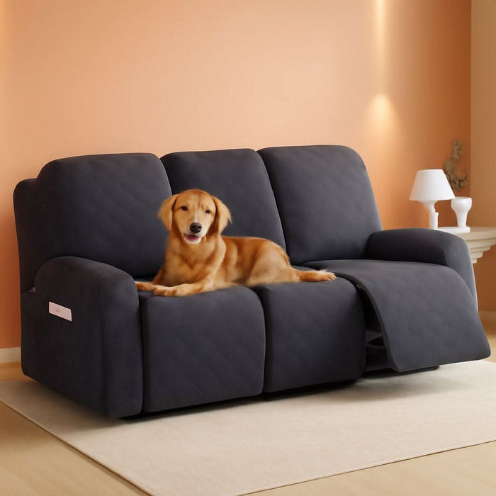 Recliner Sofa Covers Stretch Reclining Couch Cover, Jacquard Recliner Couch Cover for 3 Seat Furniture Protector Sofa Slipcovers with Elastic Bottom for Kids, Pets (Dark Grey)