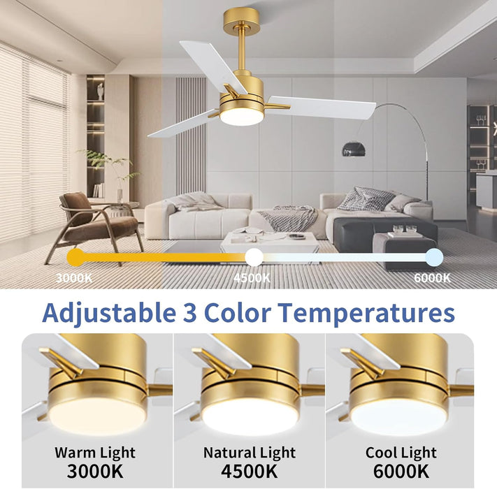 42'' Ceiling Fan with Lights and Remote, Low Profile Modern Ceiling Fan Gold, 6 Speed, Reversible, 3000K-6000K LED, Quiet DC Motor for Indoor Outdoor Bedroom Living Room