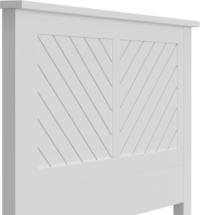 Serene Poplar Wood Full Headboard, Modern Farmhouse Panel with Chevron Scoring, Full Size Headboard in White, Casual Coastal Style, Easy Assembly, Quality Materials