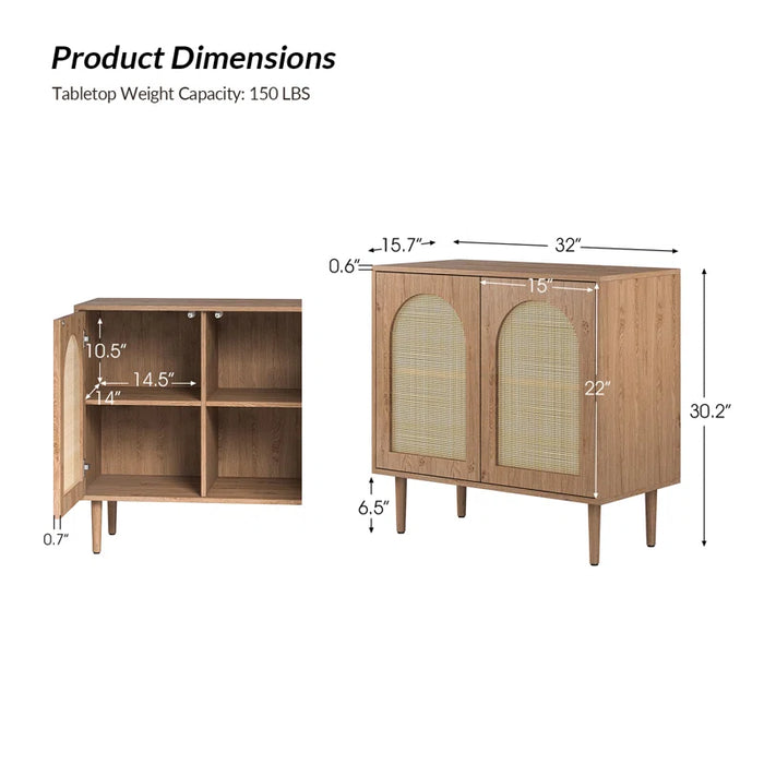 Emily 30.2'' 2 - Rattan Door Accent Cabinet with Solid Wood Legs