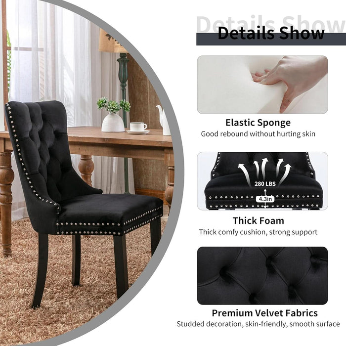 5 Pieces Modern Luxury Glass Dining Set, Minimalist Rectangle Dinner Room Set for 4, 47'' Black Glass Top Kitchen Table Set with Black Tufted Chairs, for Small Apartment Home