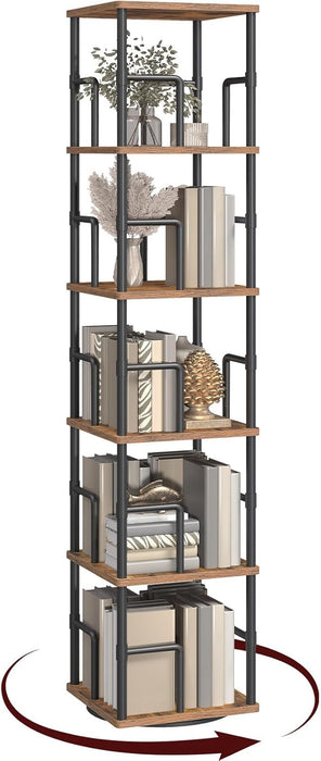 Rotating Corner Bookshelf Five Tier WalnutWoodFinish