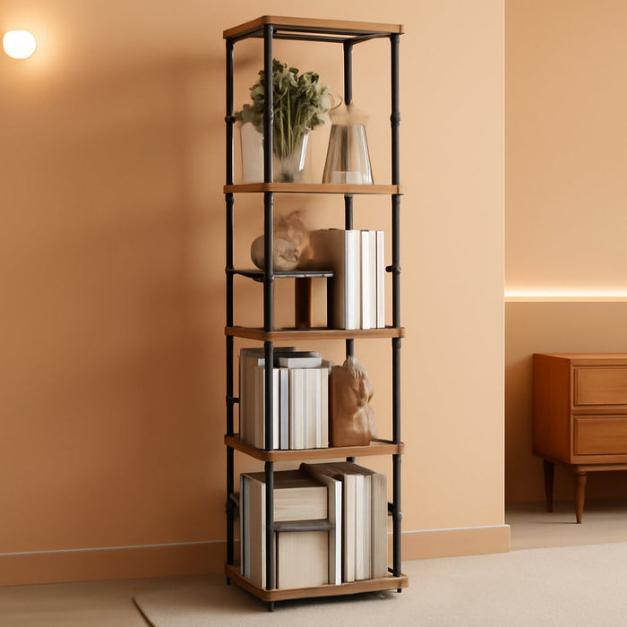 Rotating Corner Bookshelf Five Tier WalnutWoodFinish