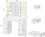 Vanity Desk with Mirror and LED Lights & Power Outlet, Large Makeup Vanity Table with 5 Drawers and 4 Storage Cabinets, White Dressing Table for Bedroom