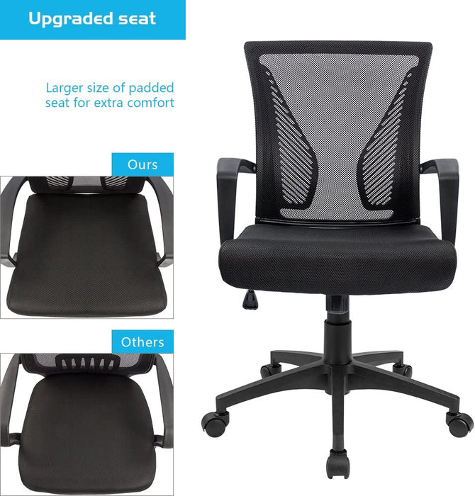 Office Chair Mid Back Swivel Lumbar Support Desk Chair, Computer Ergonomic Mesh Chair with Armrest (Black)