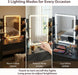 Vanity Desk with Mirror and LED Lights, Makeup Vanity Table with 3 Lighting Color, Adjustable Brightness, Vanity Table with 2 Drawers, Side Storage, for Bedroom (Black, with Bench)