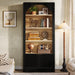 71" Tall Arched Bookcase, 5-Tier Black Bookshelf with Storage Cabinet, Modern Freestanding Wooden Bookshelves Open Display for Living Room, Home Office, Study
