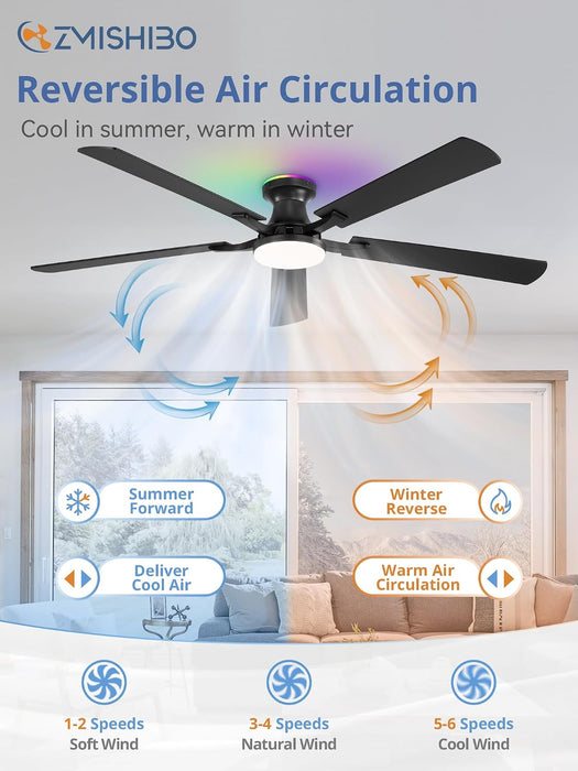 Smart Ceiling Fan Wireless App Control Matte Black Indoor