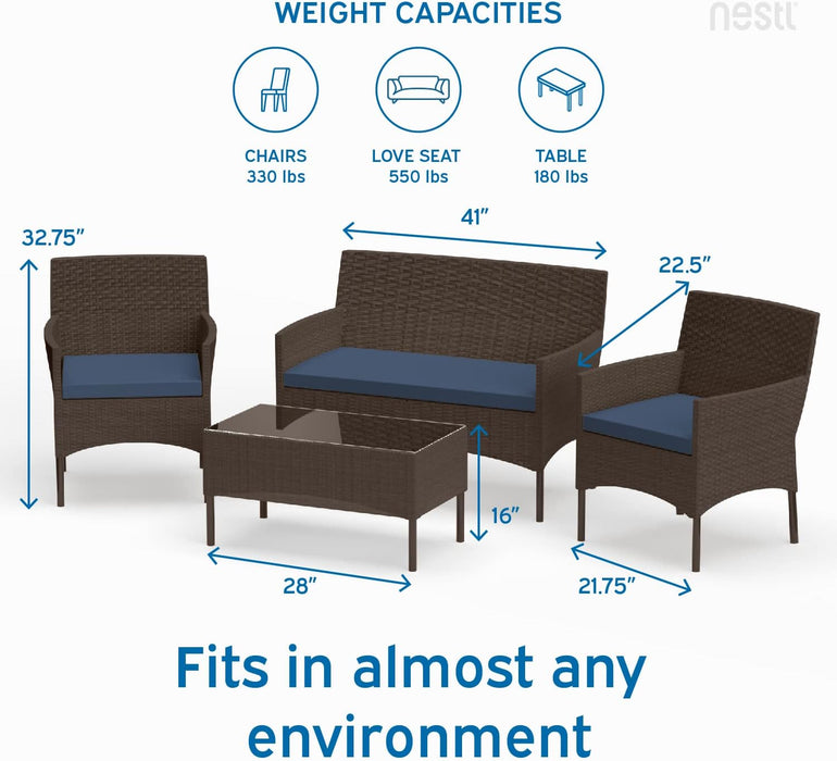 Outdoor Patio Sofa Set Navy Cushions Weatherproofing