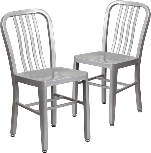 Gael Indoor/Outdoor Modern Metal Dining Chairs, Commercial-Grade Galvanized Steel Restaurant Chairs, Set of 2, Silver