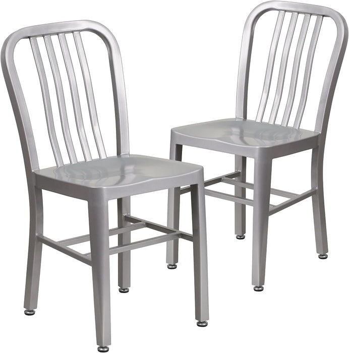 Gael Indoor/Outdoor Modern Metal Dining Chairs, Commercial-Grade Galvanized Steel Restaurant Chairs, Set of 2, Silver