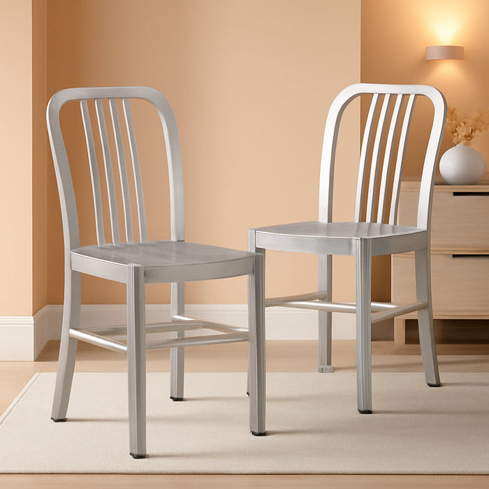 Gael Indoor/Outdoor Modern Metal Dining Chairs, Commercial-Grade Galvanized Steel Restaurant Chairs, Set of 2, Silver