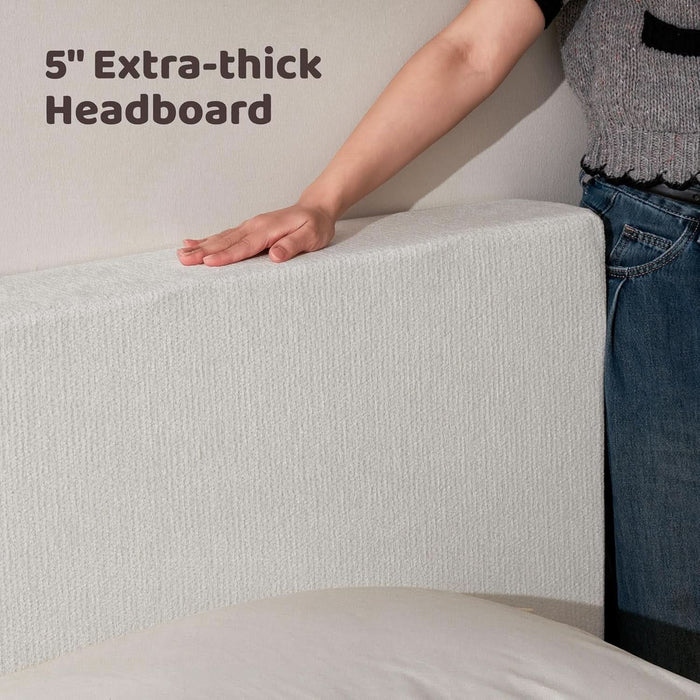 Cloud Upholstered King Bed Frame with Headboard, 5 Inch Foam Padded Platform, No Box Spring, Easy Assembly (Snow White)