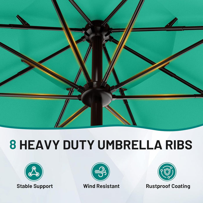 9Ft 3-Tier Patio Umbrellas, Outdoor Umbrella with 8 Sturdy Ribs UV Protection Windproof, Market Table Umbrella W/Push Button Tilt & Crank for Pool, Porch, Deck, Garden(Aruba Blue)