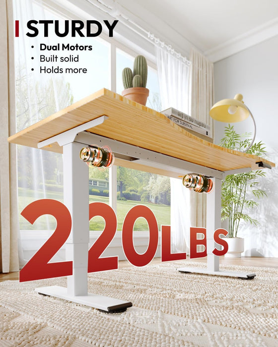 Solid Bamboo Dual Motor Standing Desk, 220 Lbs, 48×24