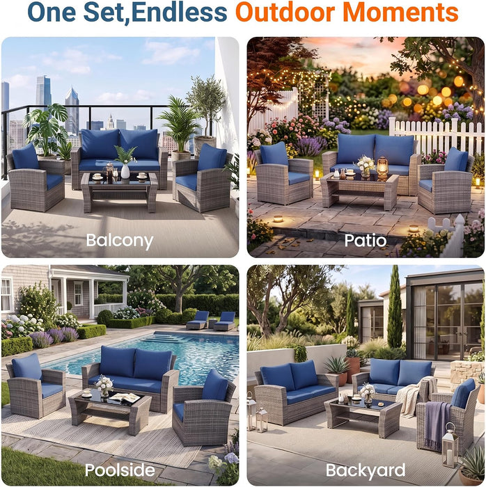 4 Piece Outdoor Wicker Patio Furniture Set for All Weather