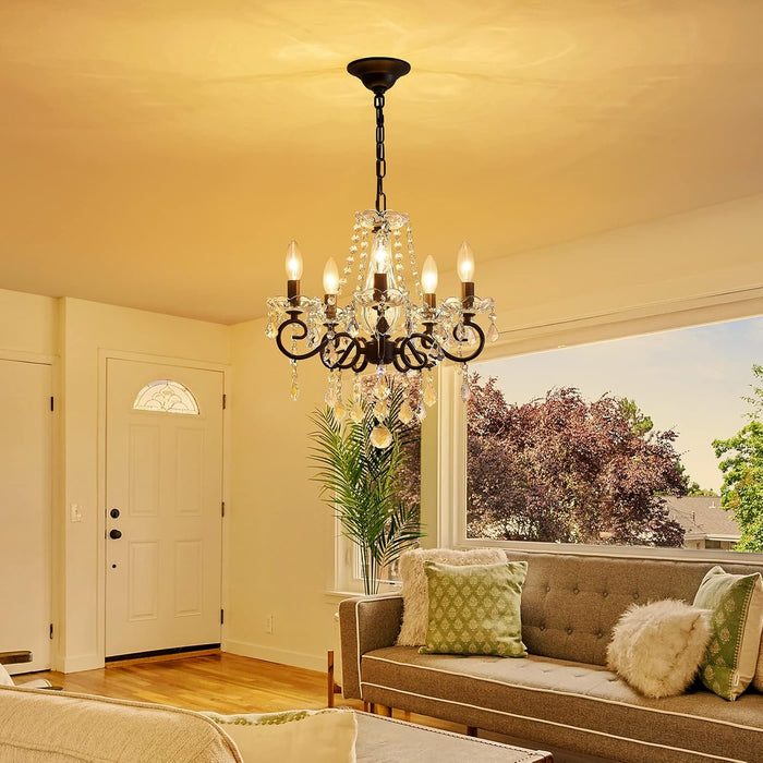 Small Crystal Chandelier, Modern Black Chandelier Dining Room Light Fixture, Mini Crystal Pendant Light for Bedroom Ceiling Light Fixture for Living Room Entryway Kitchen Island Hallway