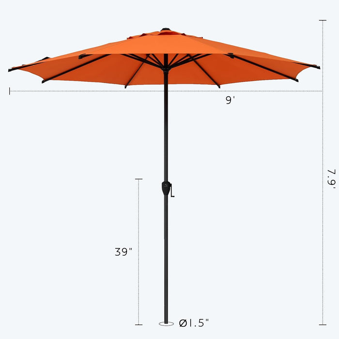 9FT Lyon Outdoor Patio Umbrella Outdoor Table Umbrella with Crank Market Umbrella 8 Sturdy Ribs UV Protection Waterproof and Push Button Tilt for Garden Deck Backyard Pool,Orange