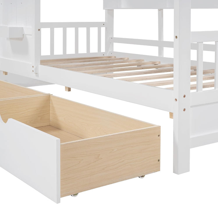 White Twin HouseShaped Bed Frame With StorageSpace