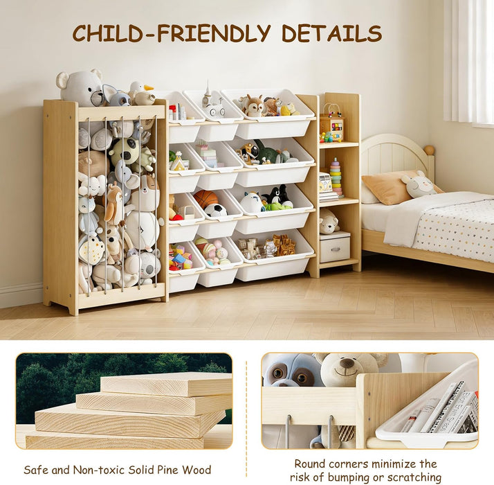 3-In-1 Toy Storage Organizer, Stuffed Animal Holder, 12 Bins
