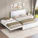 Full Size Upholstery Platform Bed with Trundle,Trundle Can Be Flat or Erected, Modern Bed Frame with Linen Headboard for Kids, Adults, No Box Spring Needed, Beige