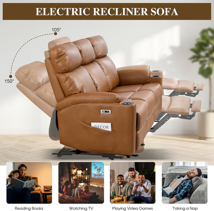 Power Reclining Sofa, Electric 3-Seat Dual Recliner Sofa with USB Ports, Cup Holders, Wall Hugger Sofa & Couch for Living Room Home Theater Apartment RV (Brown)