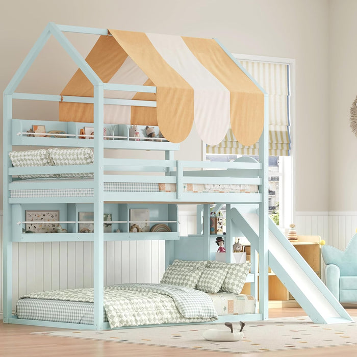 Full Size Bunk Bed With Slide EmeraldGreenFinishCoat