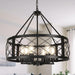 6-Light Black Rustic Drum Chandelier, 22.5” Modern Chandelier for Dining Room, round Metal Hanging Light Fixture for Foyer, Entryway, Bedroom, Kitchen Island