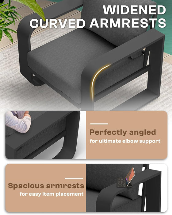Oversized Aluminum Outdoor Furniture Set, Extra Large Patio Furniture Sofa Set 4.8” Widened Armrest & Ultra-Thick Cushions, 4 Pcs Modern Patio Sectional for Backyard, Porch, Graphite