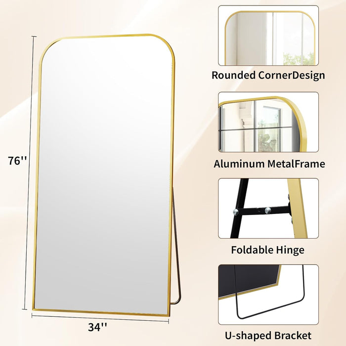 Oversized Full Length Mirror 76"X34" Arched Floor Standing Mirror