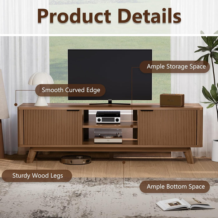Mid Century Modern for TV Stand for Tvs up to 55-65 Inch,Tv Stand for Living Room,Tv Console with Storage,Tv Console with Fluted Door Cabinets and Open Shelves,Walnut