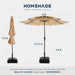 9FT 3-Tier Solar Patio Umbrella Heavy Duty, Vented Market Table Umbrella Windproof with 32 LED Lights, UPF50+, 5-Year Fade Resistant, 8 Thicker Ribs for Pool, Lawn, Garden, Deck (Beige,No Base)