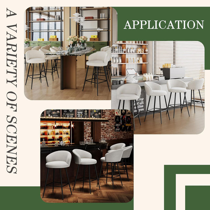 Barstools Set of 4, 30" Bar Height Velvet Bar Stools, Beige