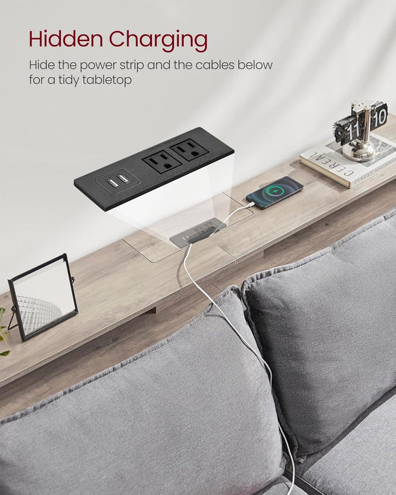 55.1-Inch Console Table with Outlet and Shelves, Sofa Table with Charging Station, behind Couch Table Skinny, Entryway Table for Hallway, Living Room, Heather Greige and Ink Black ULNT120K02