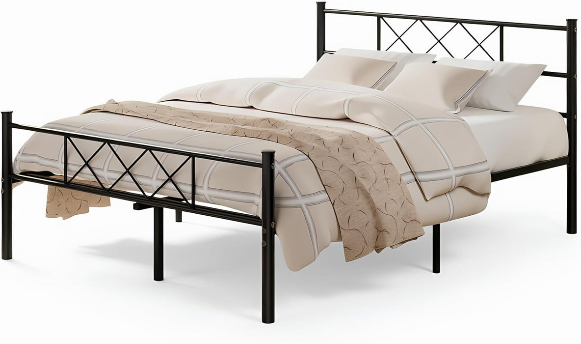 Full Size Bed Frame with Headboard, Heavy Duty Bedframe with Strong Metal Slats, No Box Spring Needed & Easy Assembly, Matte Black