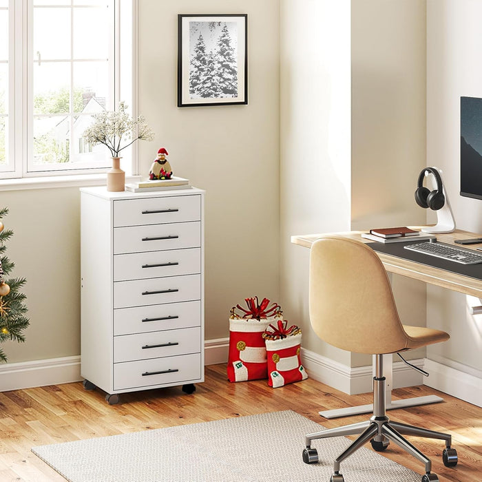 7-Drawer Chest, File Cabinet, Wooden File Cabinet, Office Cabinet with Drawers, Storage Cabinet, for Home Office, Study, Easy Assembly, White WT07WJ01
