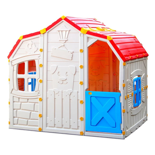 Cottage Kids Playhouse with Openable Windows and Working Door, Toddler Outdoor Playhouse, Red