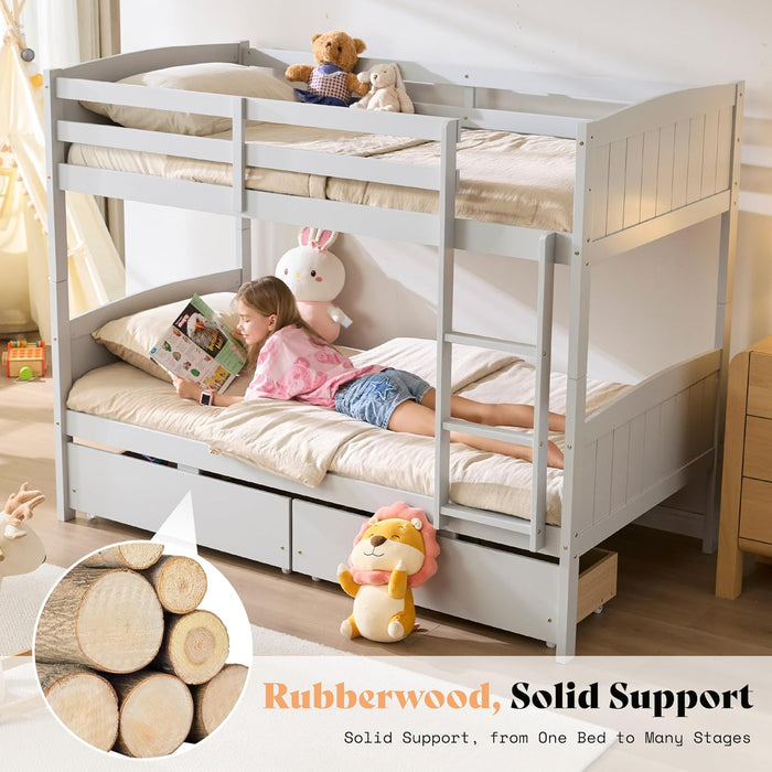 Grey SolidWood Twin Loft Bunk Bed BuiltInStorageDrawers